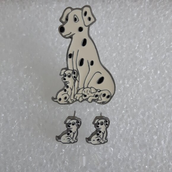 Dalmatian Dog Brooch With Mini Earrings. - Picture 4 of 7